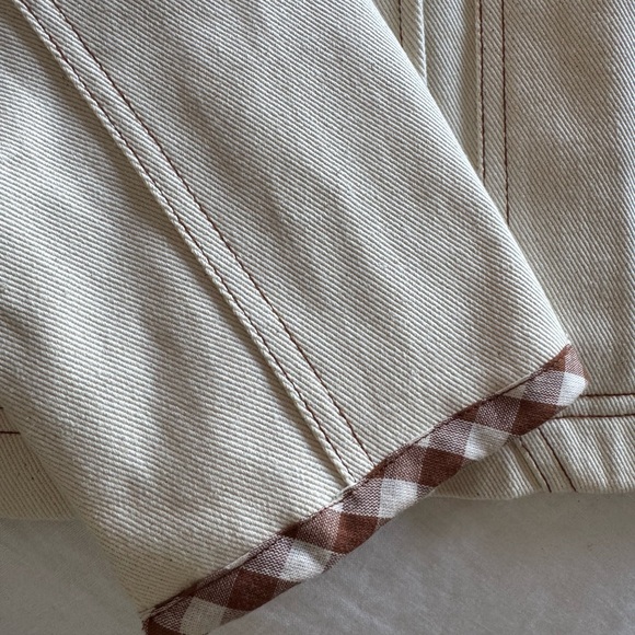 bagatelle Cream Jean Jacket with Brown Gingham Collar - Picture 5 of 7